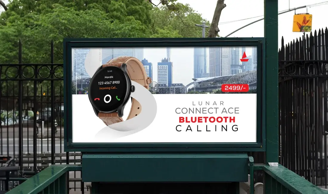Public billboard Ad of boAt Lunar eclipse watch.