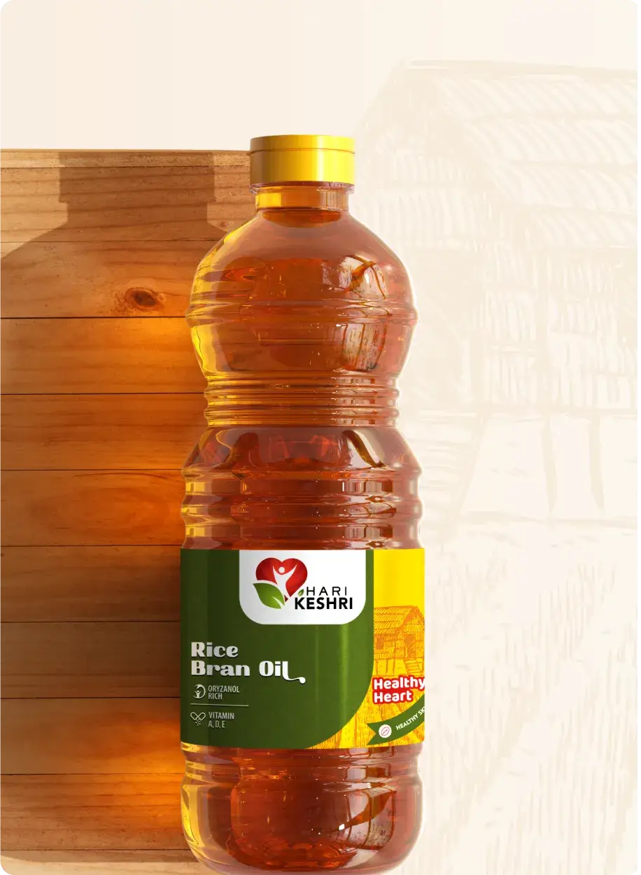Hari Keshri Rice Bran Oil bottle