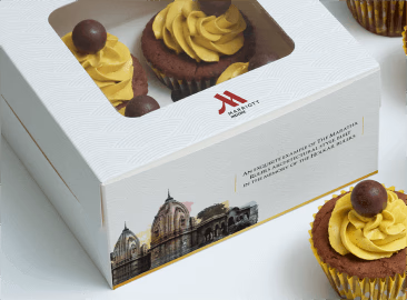 Marriott packaging box design with architectural illustrations by Integra Magna.