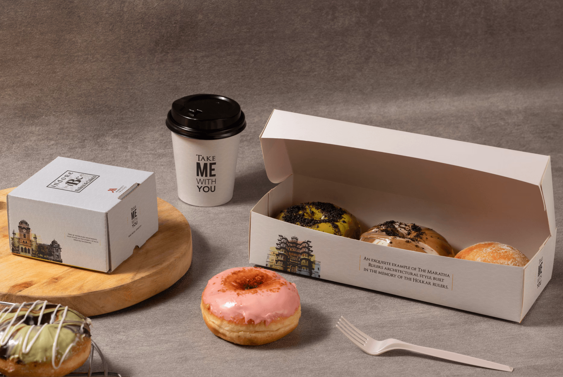 Marriott Indore’s artisanal donut packaging, blending rich flavors with heritage-inspired design for a unique gourmet experience