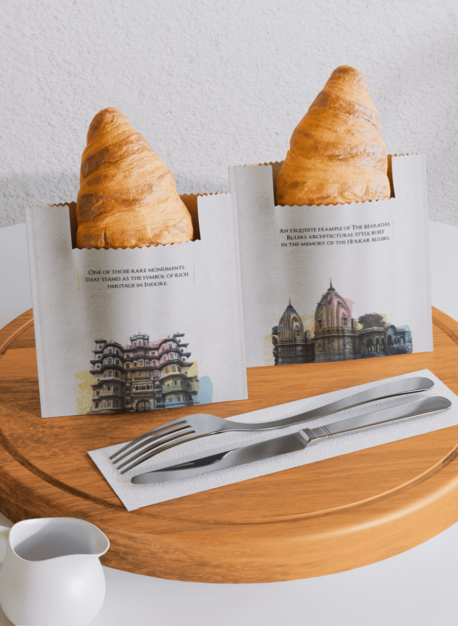 Heritage-themed croissant packaging from Marriott Indore, blending gourmet delights with artistic tributes to the city's iconic architecture made by Integra Magna.